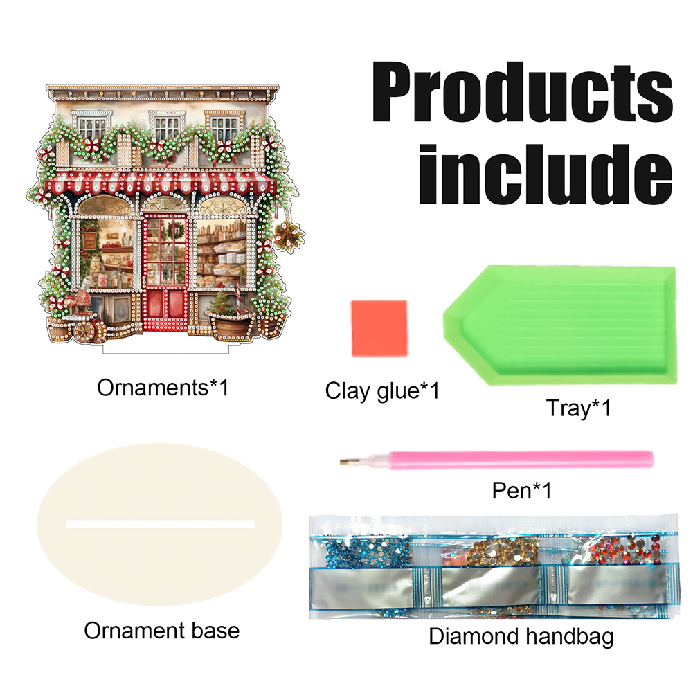 DIY Wooden Xmas Shop Diamond Painting Desktop Decor Kit