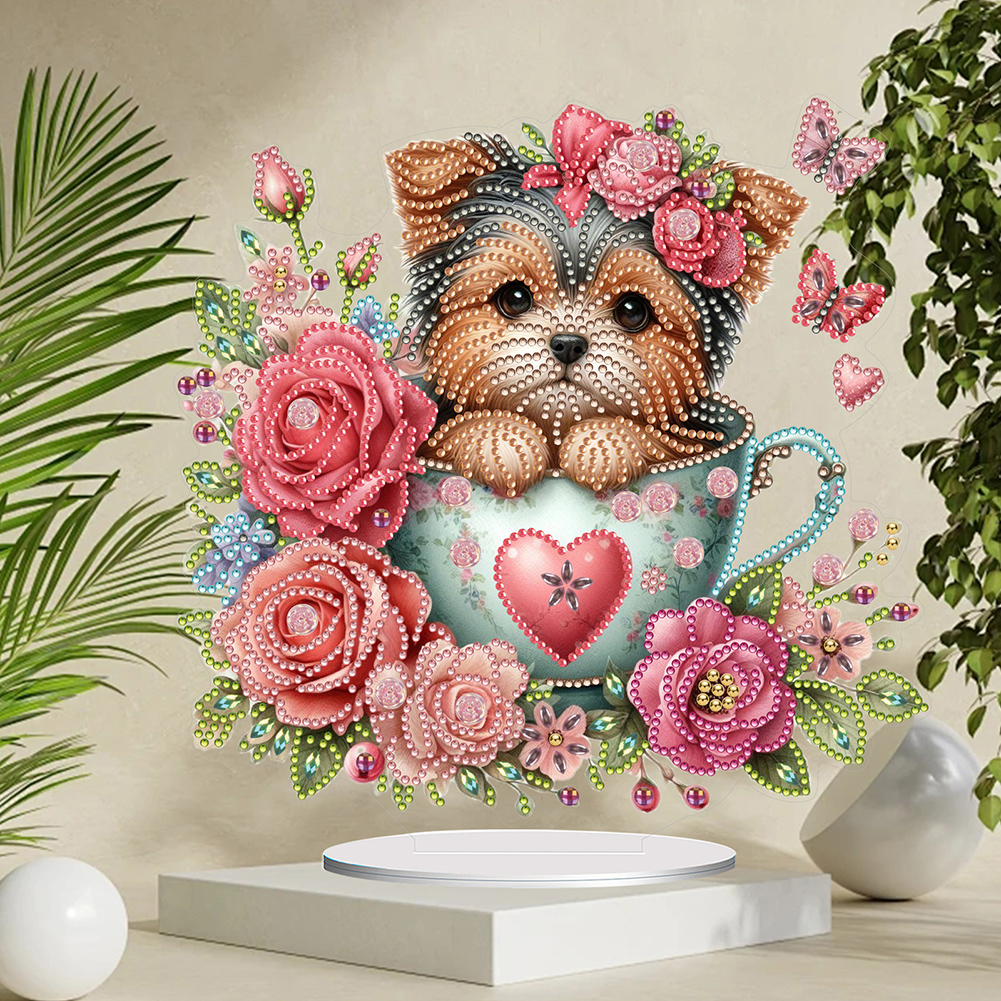 DIY Teacup Puppy Special Shaped Table Top Diamond Painting Ornament Kits