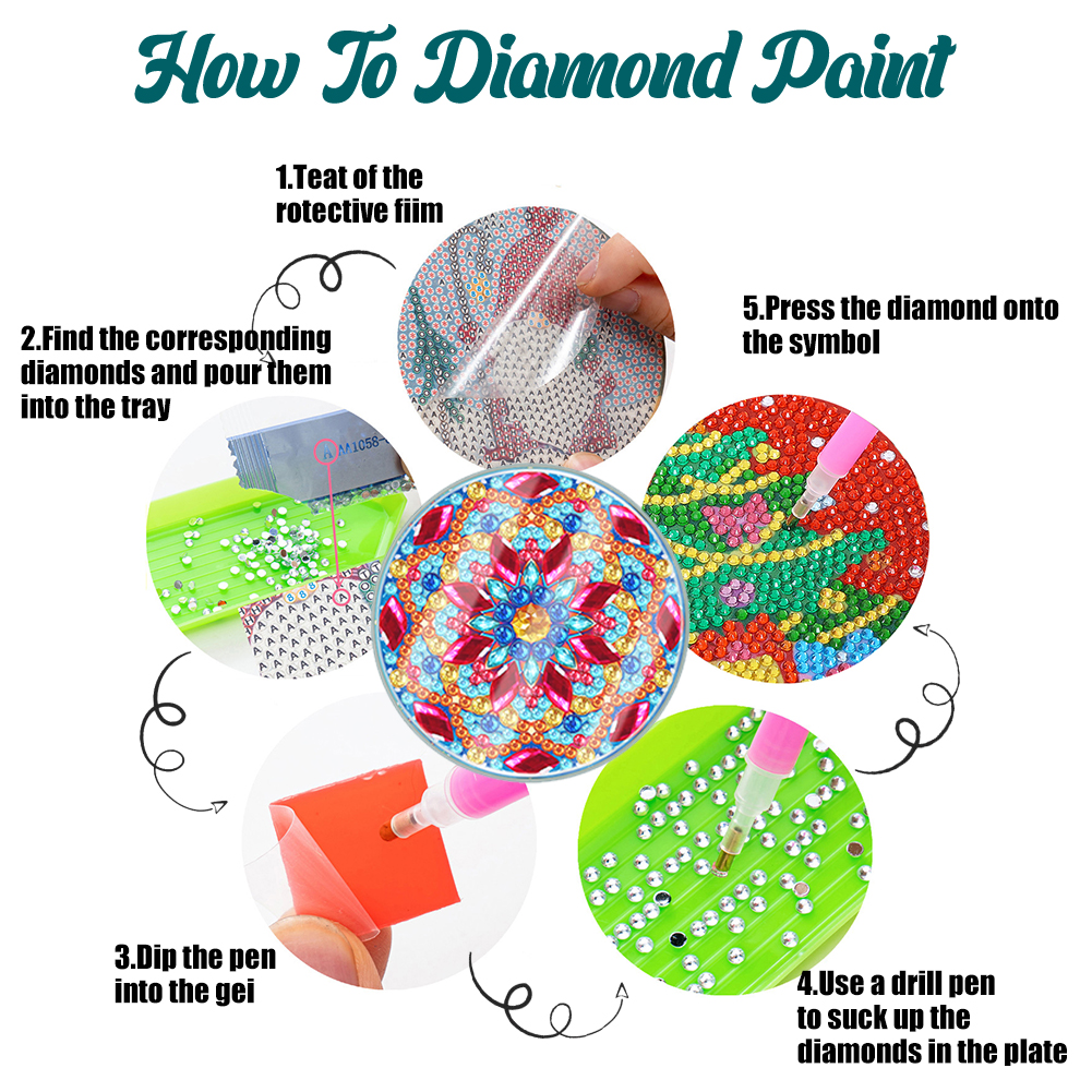 [Upgrade]6pcs/set DIY Diamond Painting Waterproof Case Classic Mandala Coaster Gift Decor Set