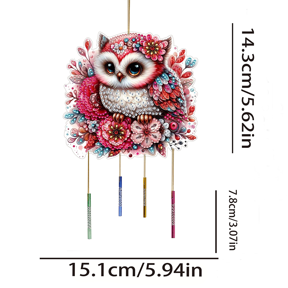 Double Sided Special Shaped Owl Diamond Art Painting Wind Bell Hanging Sign Kit