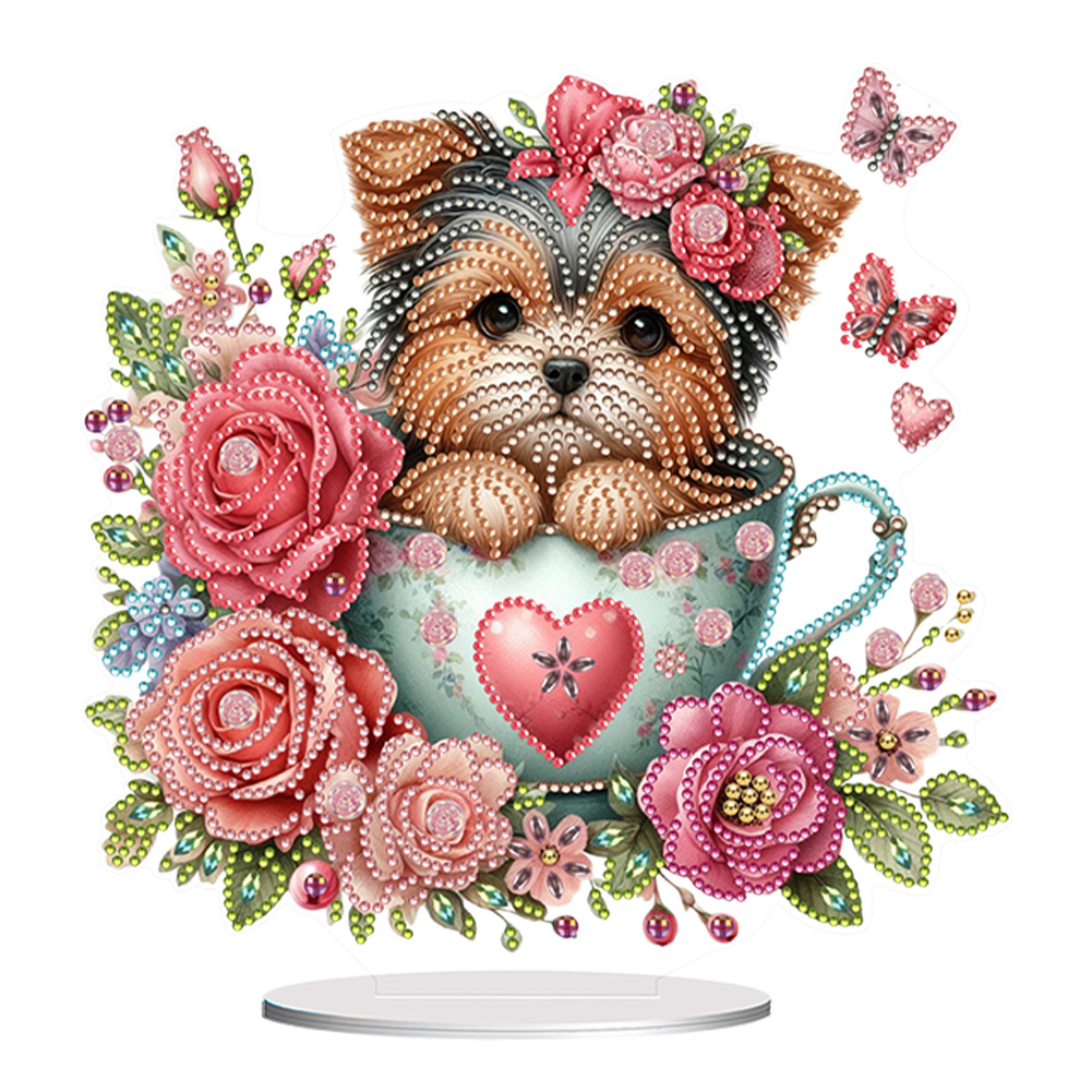 DIY Teacup Puppy Special Shaped Table Top Diamond Painting Ornament Kits