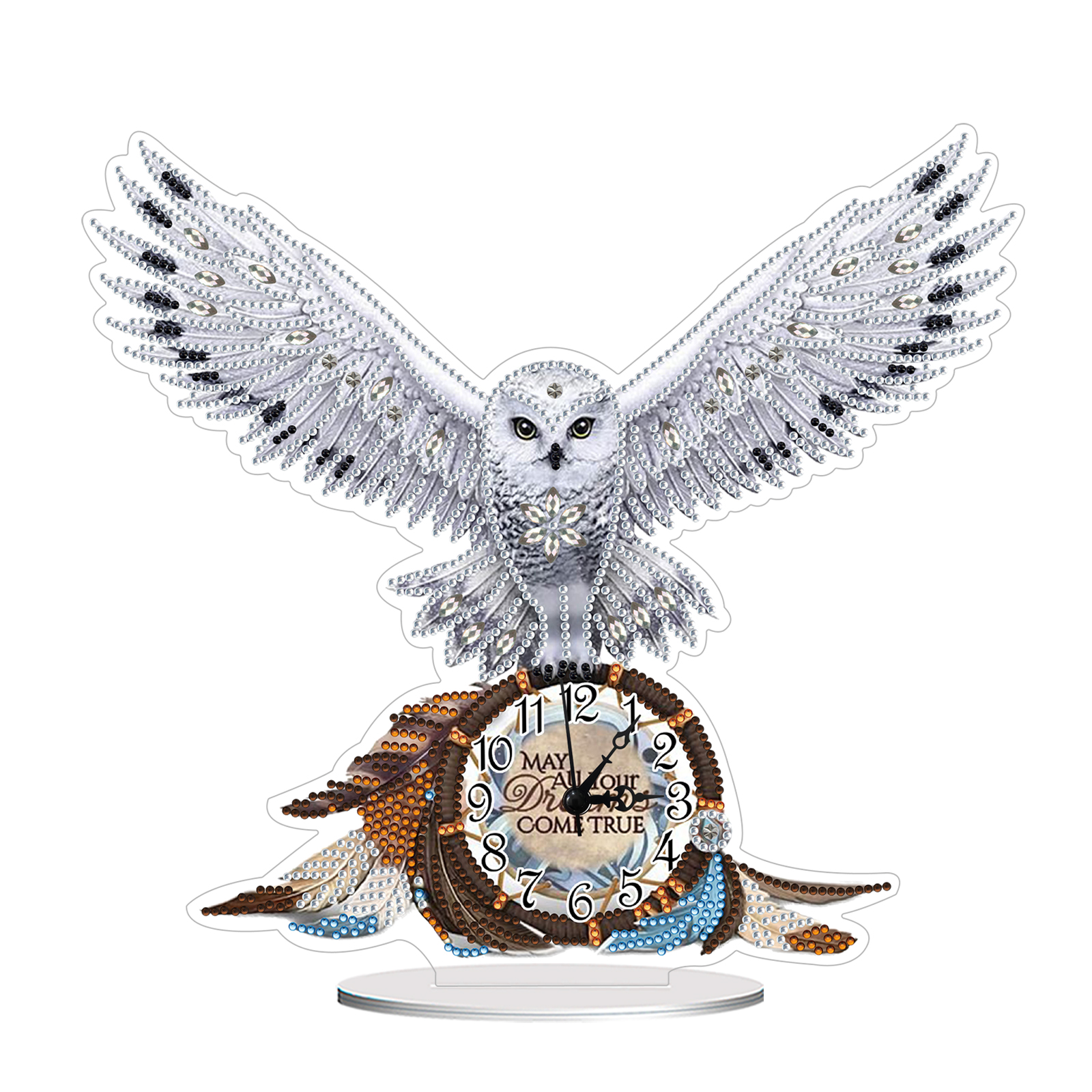 5D DIY Special Shape Diamond Painting Desk Ornament Handmade Clock Kit(Owl Dreamcatcher)