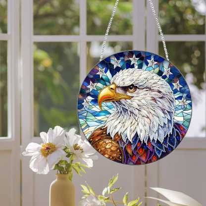 (Upgrade Size)DIY Diamond Painting Stained Glass Panel Decorative Home Garden Decoration Hanging Kit(Eagle)