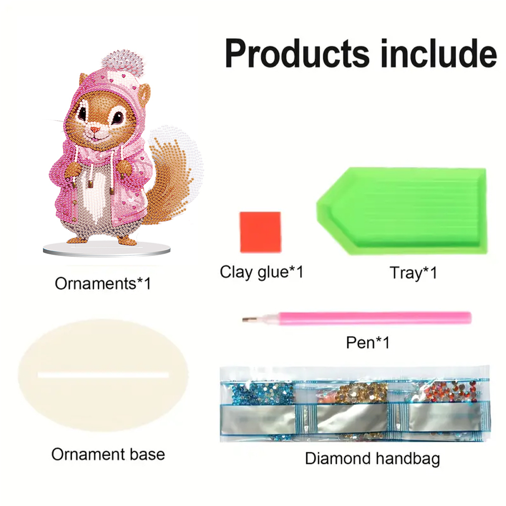 5D DIY Special Shape Diamond Painting Acrylic Desk Ornament Decor Kit(Pink Squirrel)