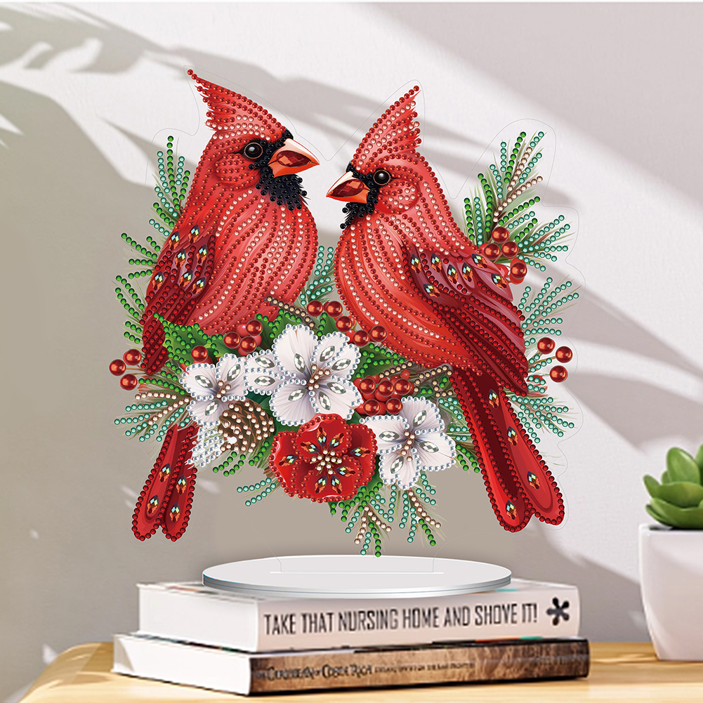 5D DIY Diamond Painting Special Shape Desk Ornament Cardinal Bird Decor Kit