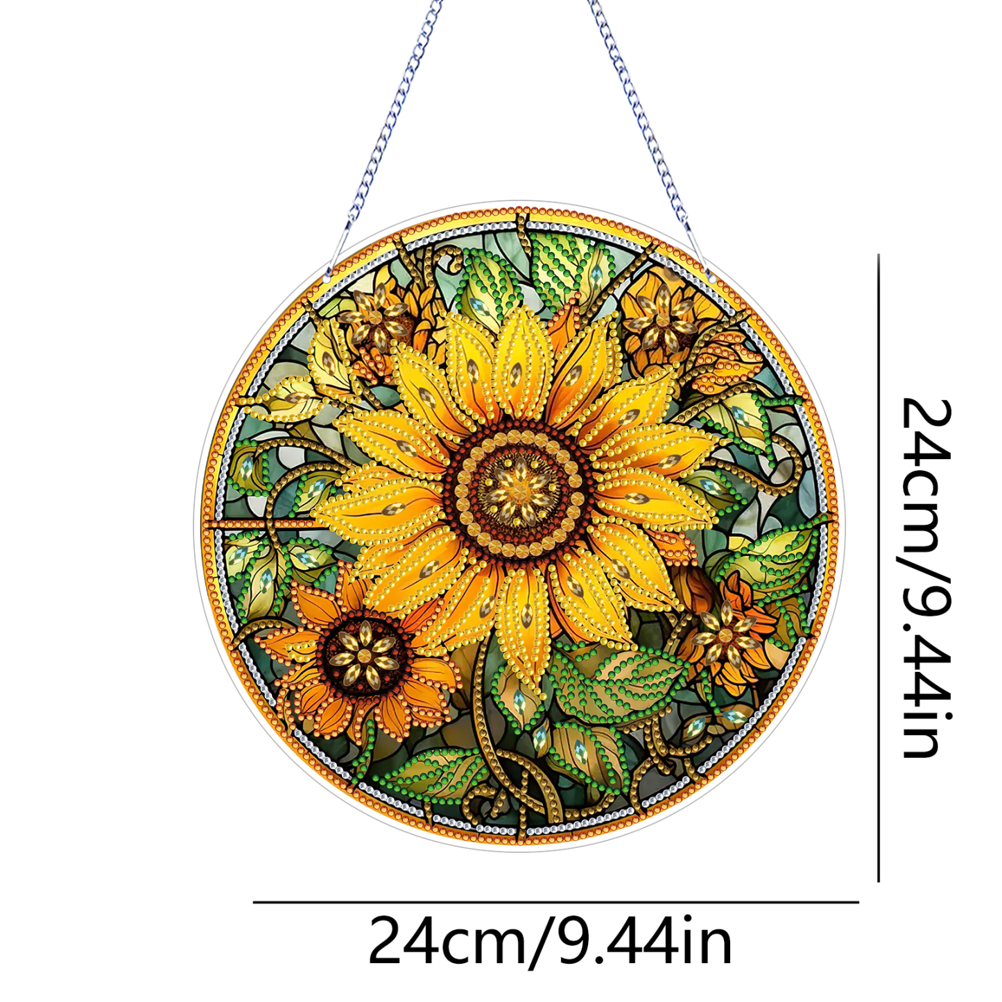 (Upgrade Size)DIY Double Sided Effect Diamond Painting Hanging Pendant Kit (Sunflower)