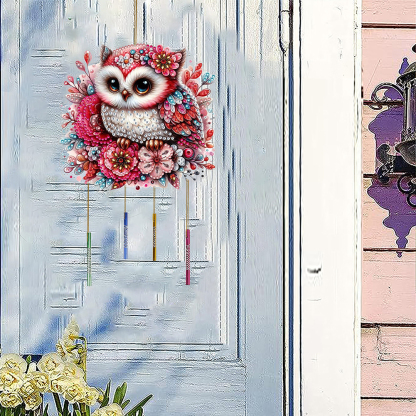 Double Sided Special Shaped Owl Diamond Art Painting Wind Bell Hanging Sign Kit