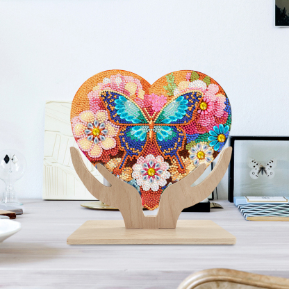 5D DIY Special Shape Diamond Painting Wooden Heart Shape Desk Ornament Decor Kit