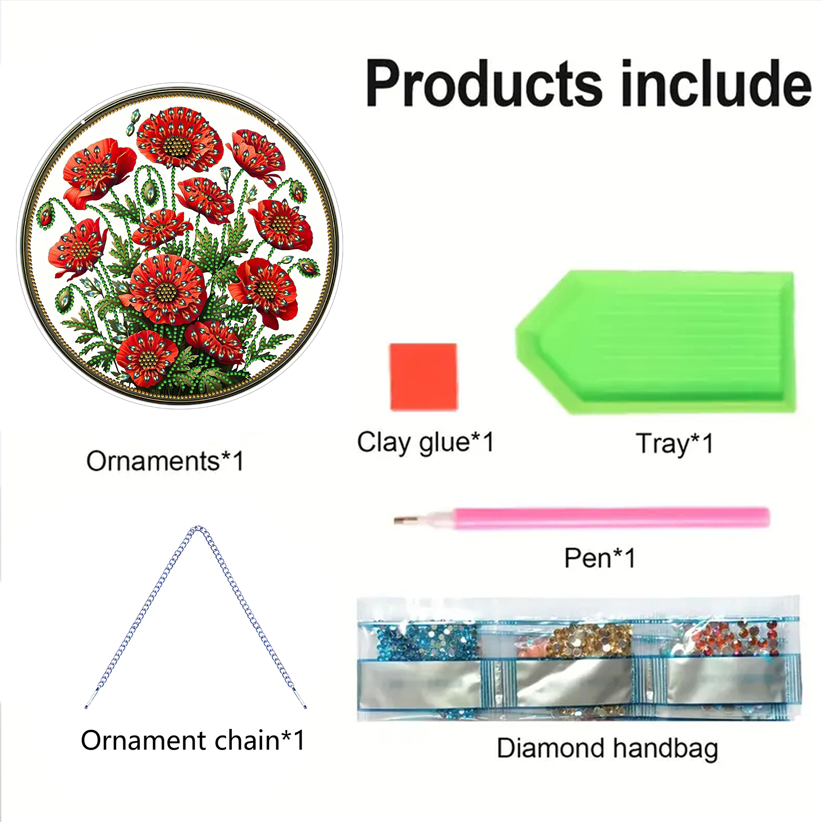 (Upgrade Size)DIY Double Sided Effect Diamond Painting Hanging Pendant Kit (Poppy Flower)