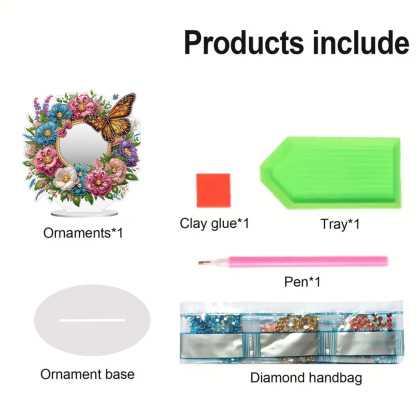 DIY Diamonds Painting Special Shaped Crystal Drill Crafts Mirror Desk Ornament Decor Kit(Flower Butterfly)