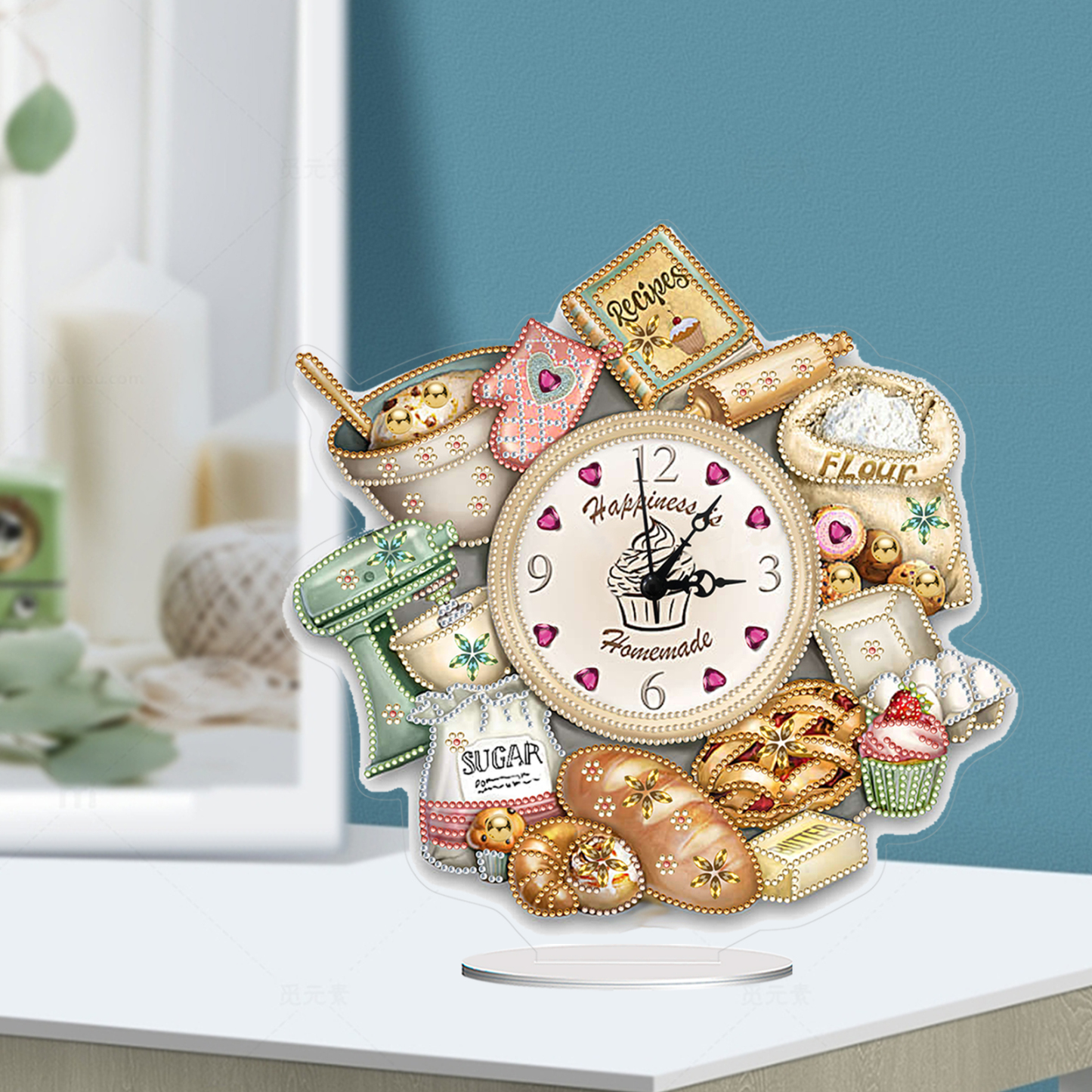 5D DIY Special Shape Diamond Painting Desk Ornament Handmade Clock Kit(Bake Time)