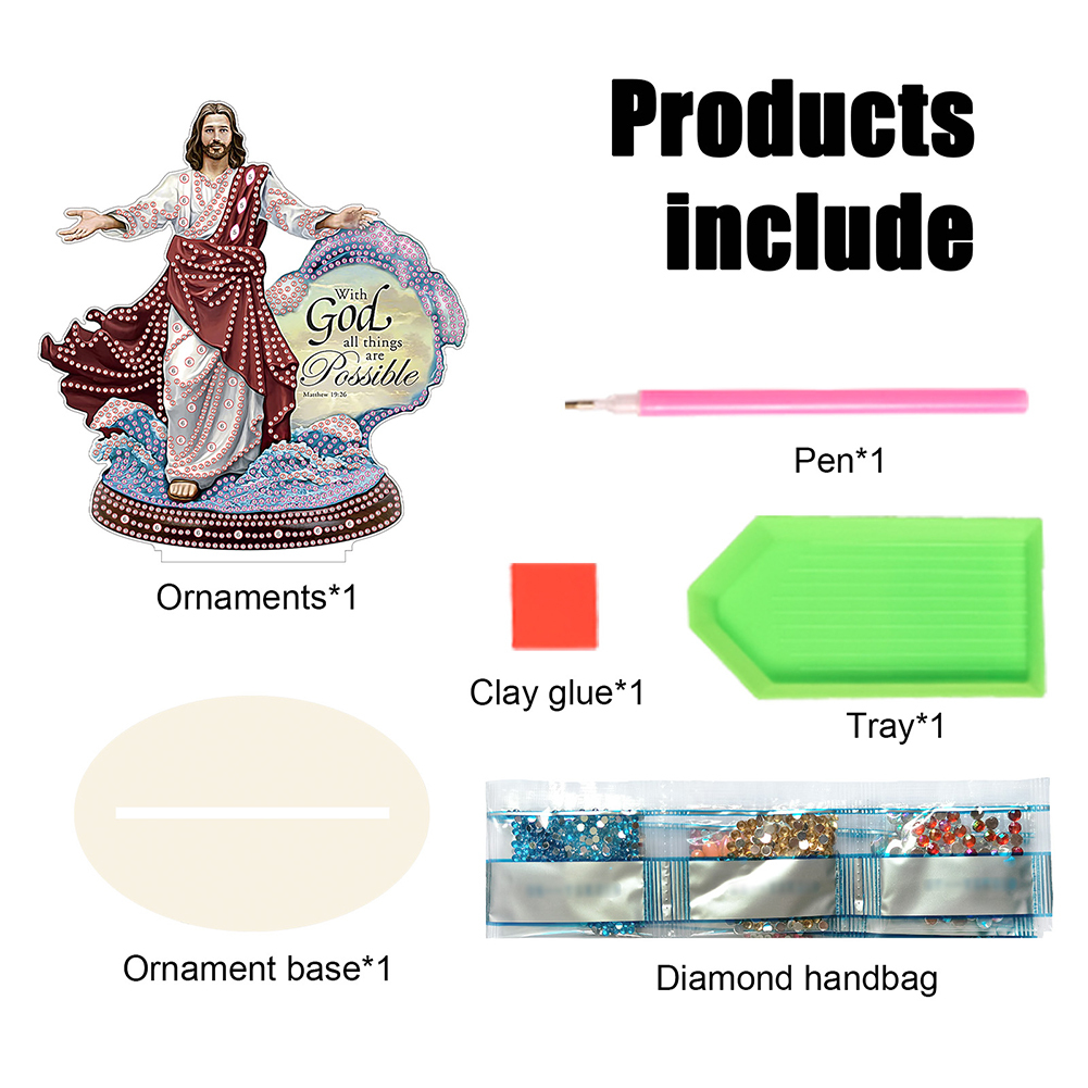 DIY Wooden Jesus Angel Diamonds Painting Desktop Decor for Table Office Decor Kit