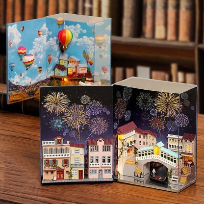 Hot Air Balloon & Journal of Venice Book Nook 3D Wooden Puzzle