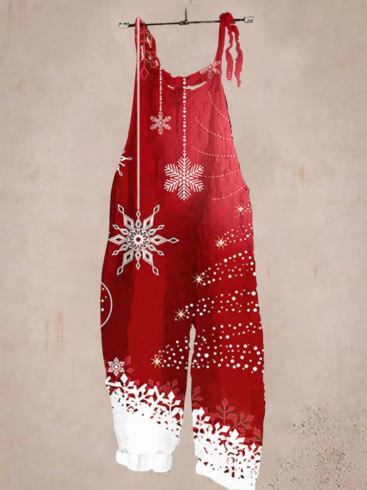 Christmas Red Snowflake Print Casual Jumpsuit