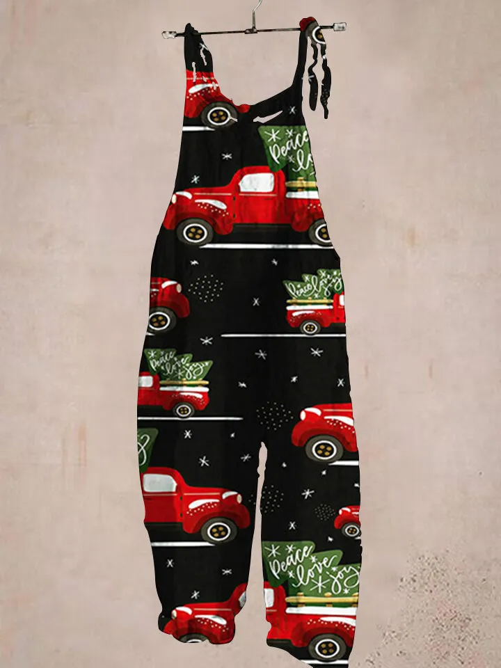 Christmas Car Print Vintage Casual Jumpsuit