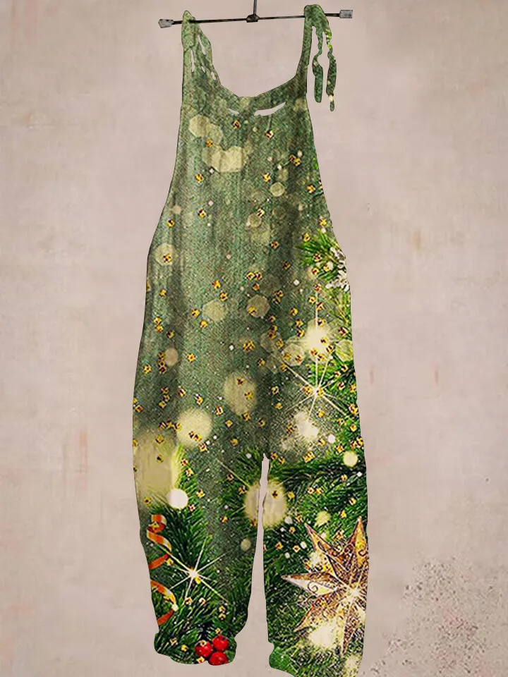 Christmas Green Print Casual Jumpsuit