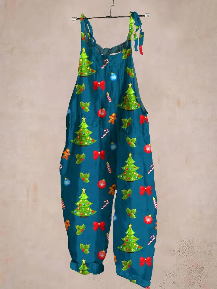 Ladies Christmas Gingerbread Man Print Casual Jumpsuit