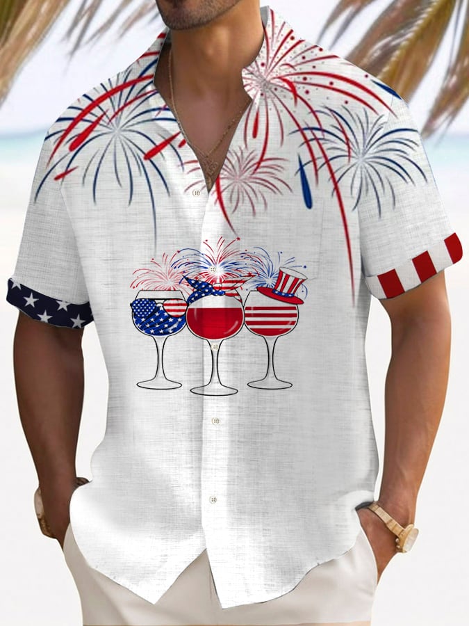 Men's Independence Day Printed Casual Shirt (With Pockets)