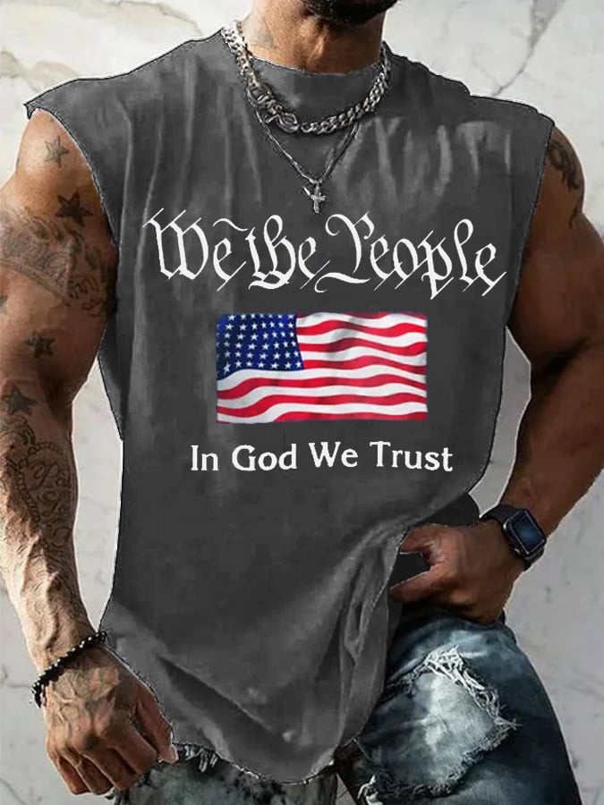 Men's Flag We The People In God We Trust Print Casual Vest
