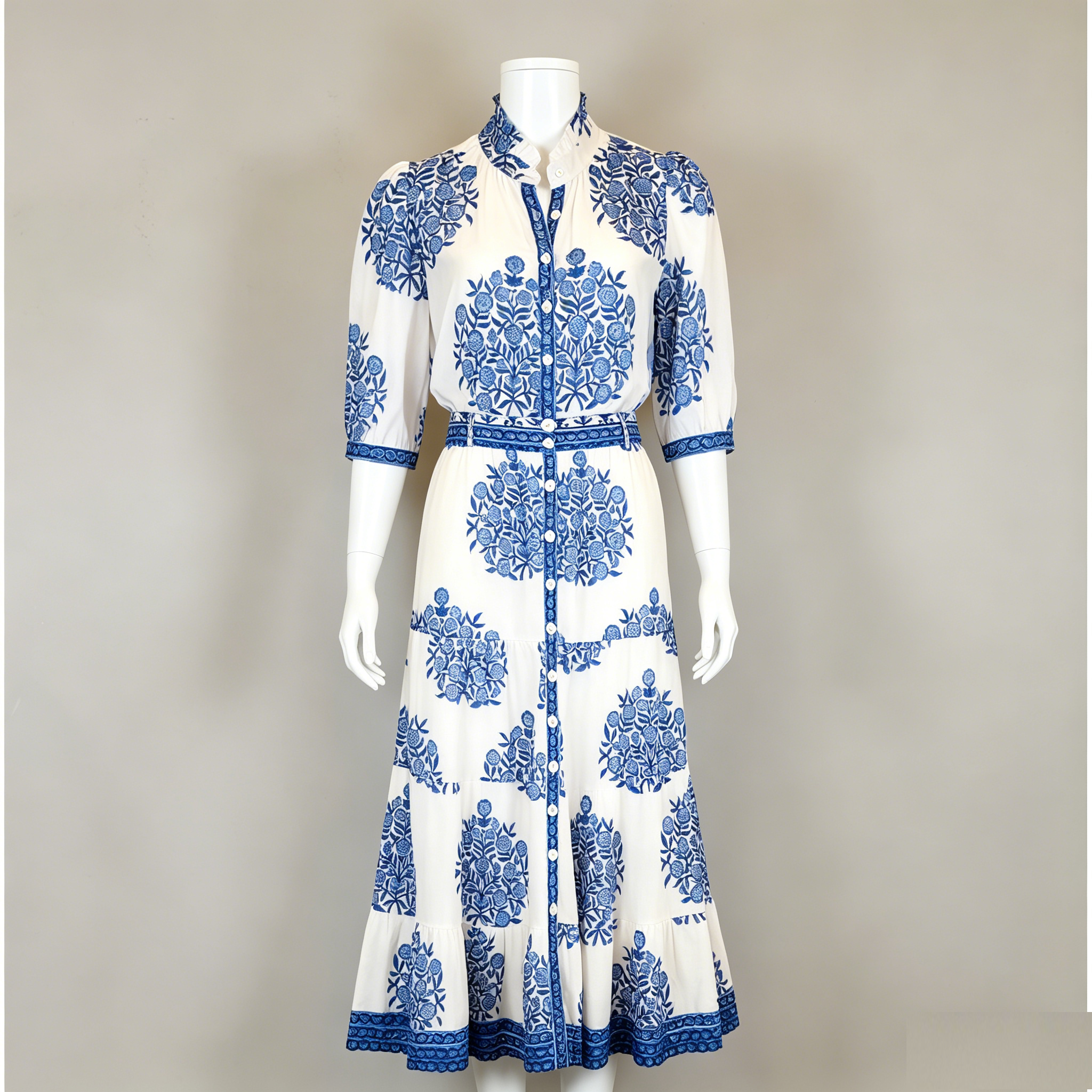 Printed Cotton Shirt and Layered Long Skirt Set