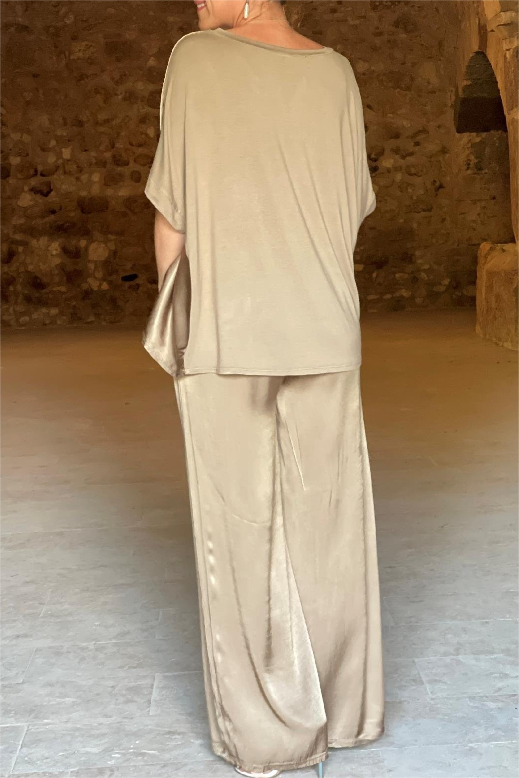 Women's Autumn Loose V-Neck Casual Tops Wide Leg Pants Fashion Suit