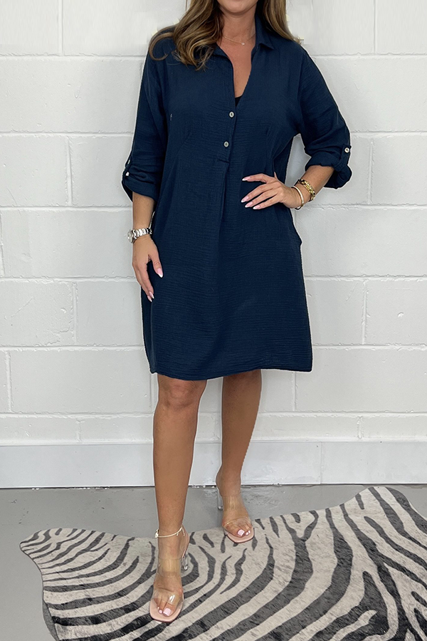 Cheesecloth Pocket Shirt Dress