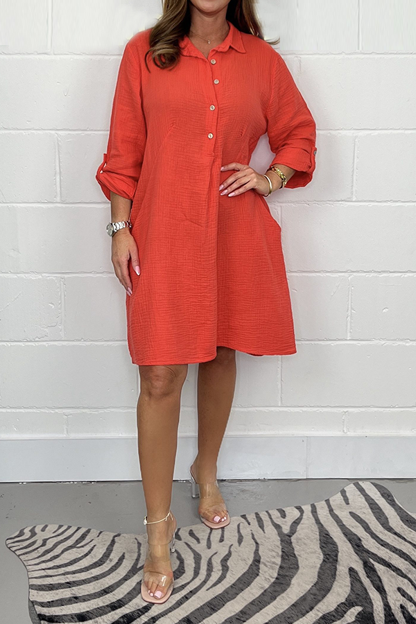 Cheesecloth Pocket Shirt Dress