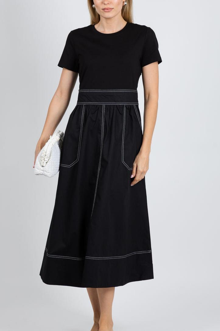 Color-block Pure Cotton Loose-fit Maxi Dress