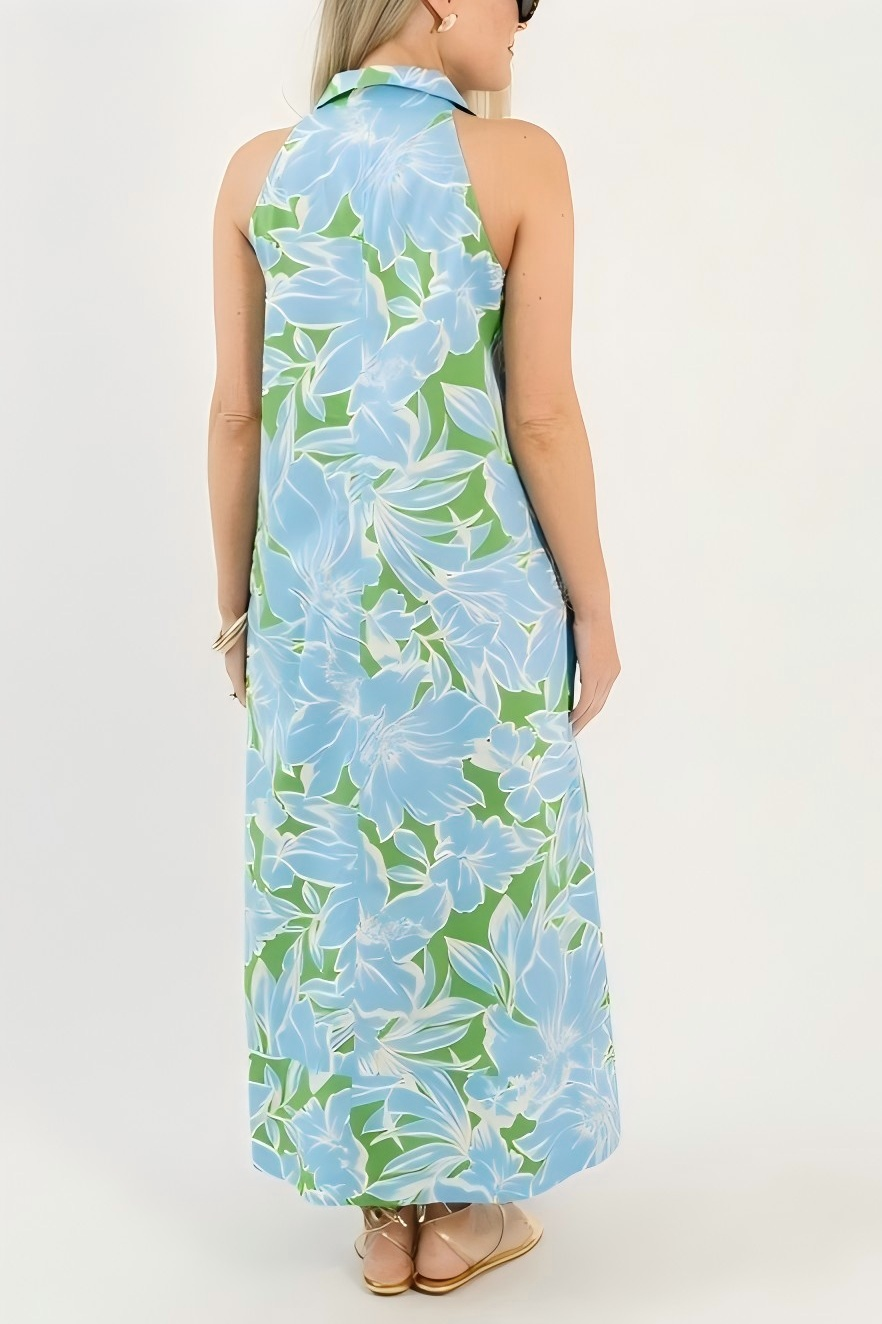 Collared Halter Neck Floral Maxi Dress