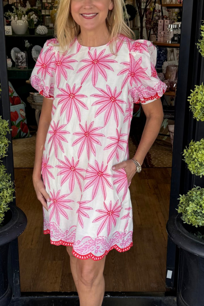 Starflower Embroidered Puff Sleeve Shift Dress