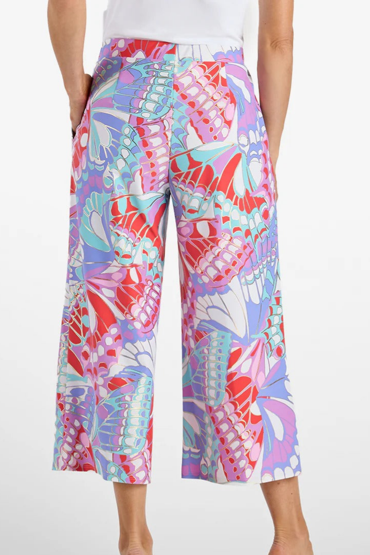 Butterfly Print Top & Cropped Wide Leg Pants Set