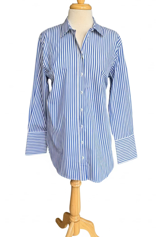Relaxed Fit Blue & White Striped Cotton Tunic Blouse