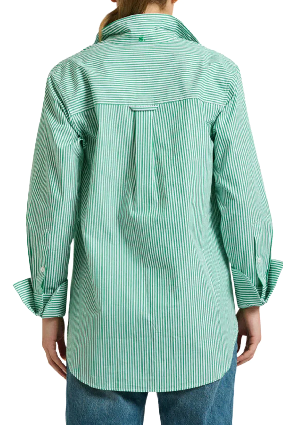 Relaxed Fit Green & White Striped Cotton Tunic Blouse