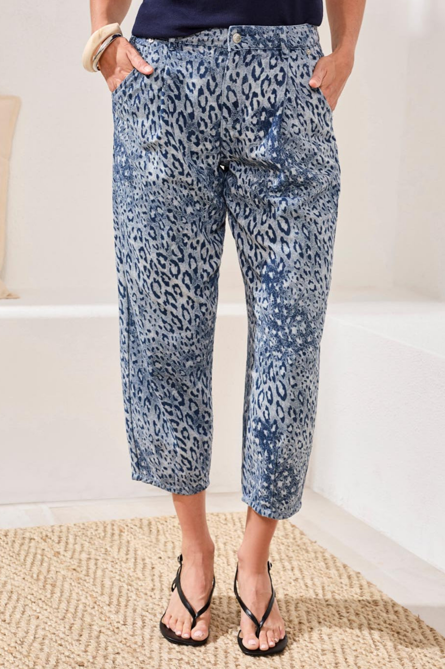 Girlfriend Barrel Leopard Print Jeans