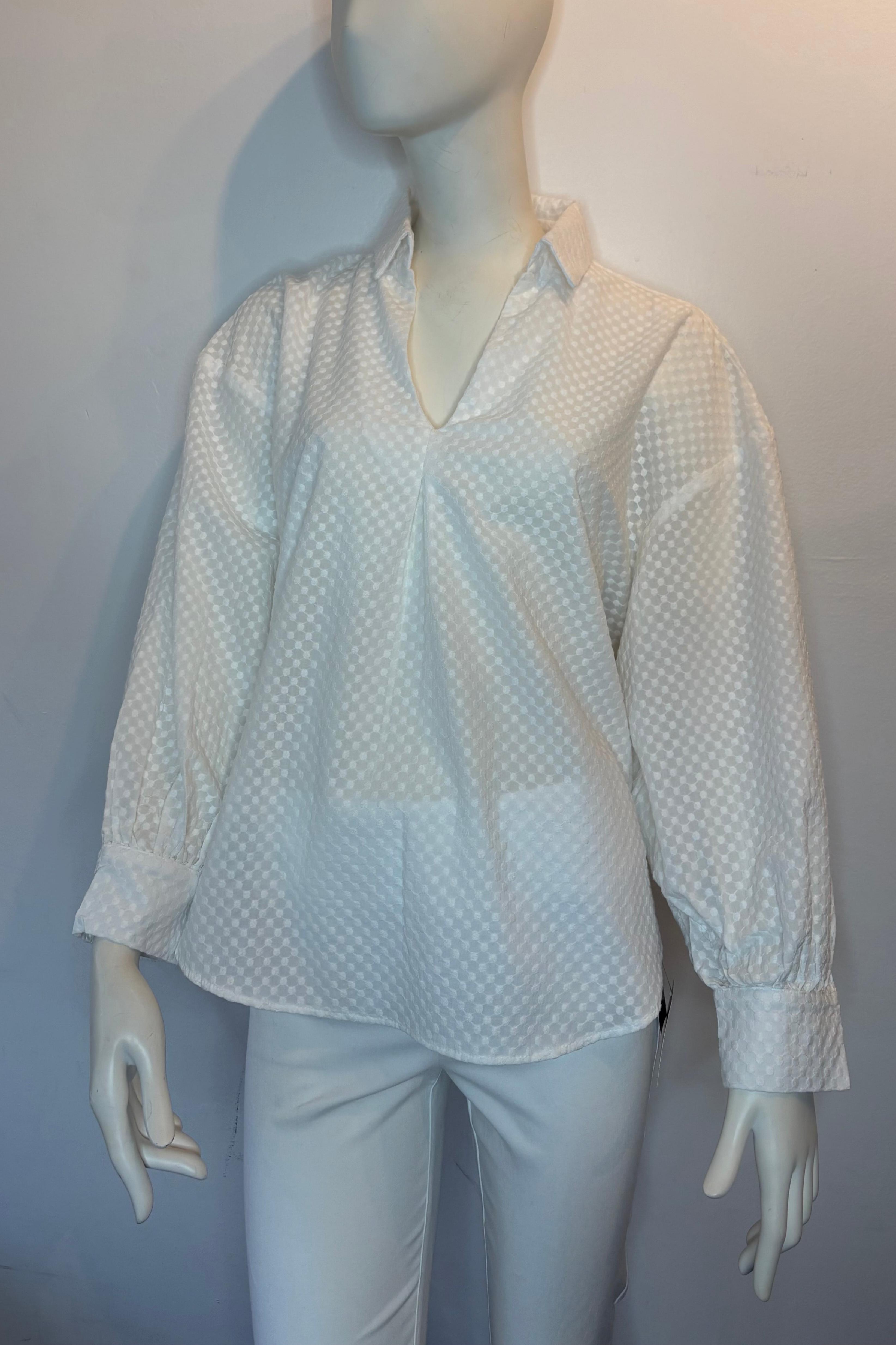  V-neck loose-fitting shirt with puff sleeves