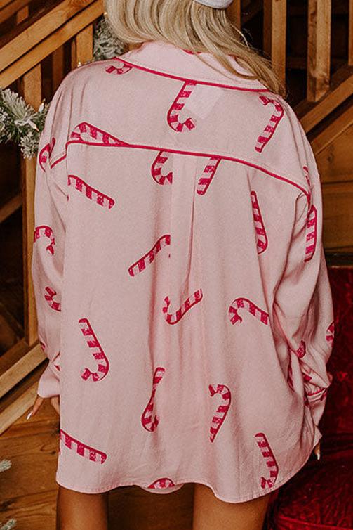  Candy Cane Print Pajama Set