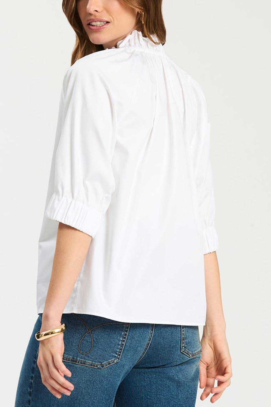 White V-Neck Elbow Sleeve Blouse