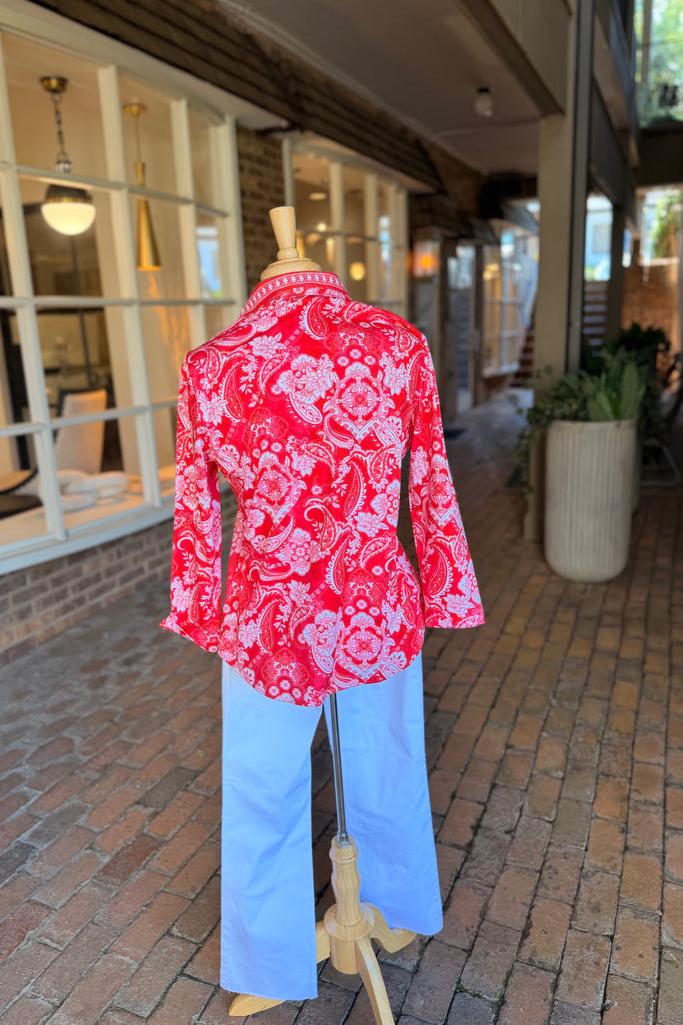 Paisley Print 3/4 Sleeve Button-Down Shirt