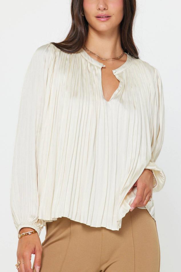 Long Sleeve Pleated Blouse