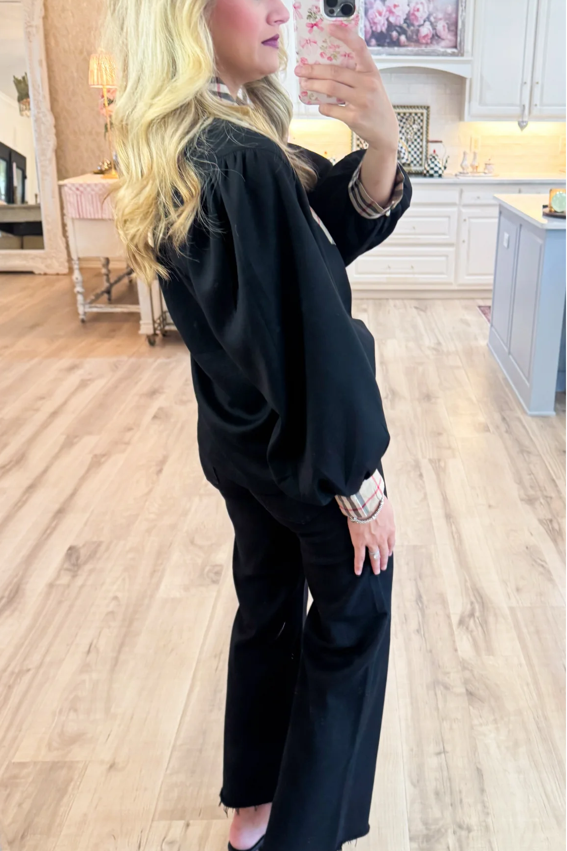 Black and Taupe Accent Blouse