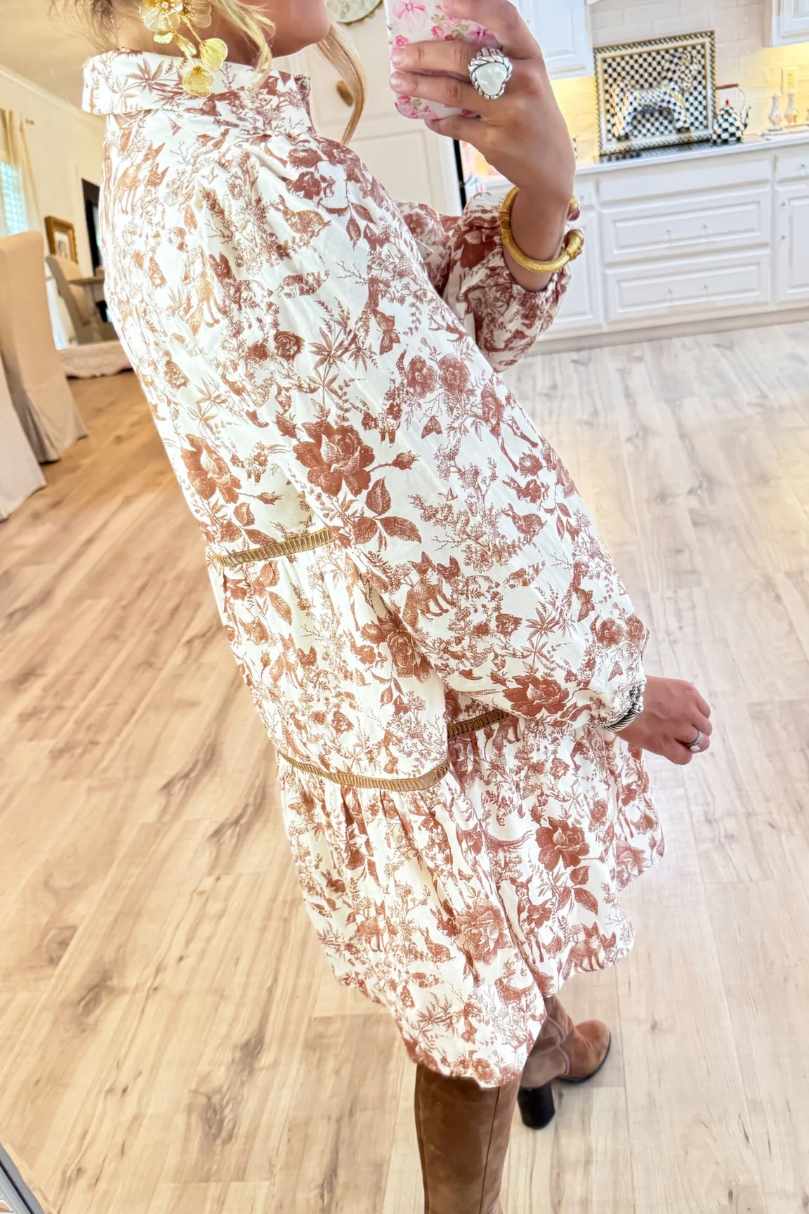 Brown Toile Button Down Dress
