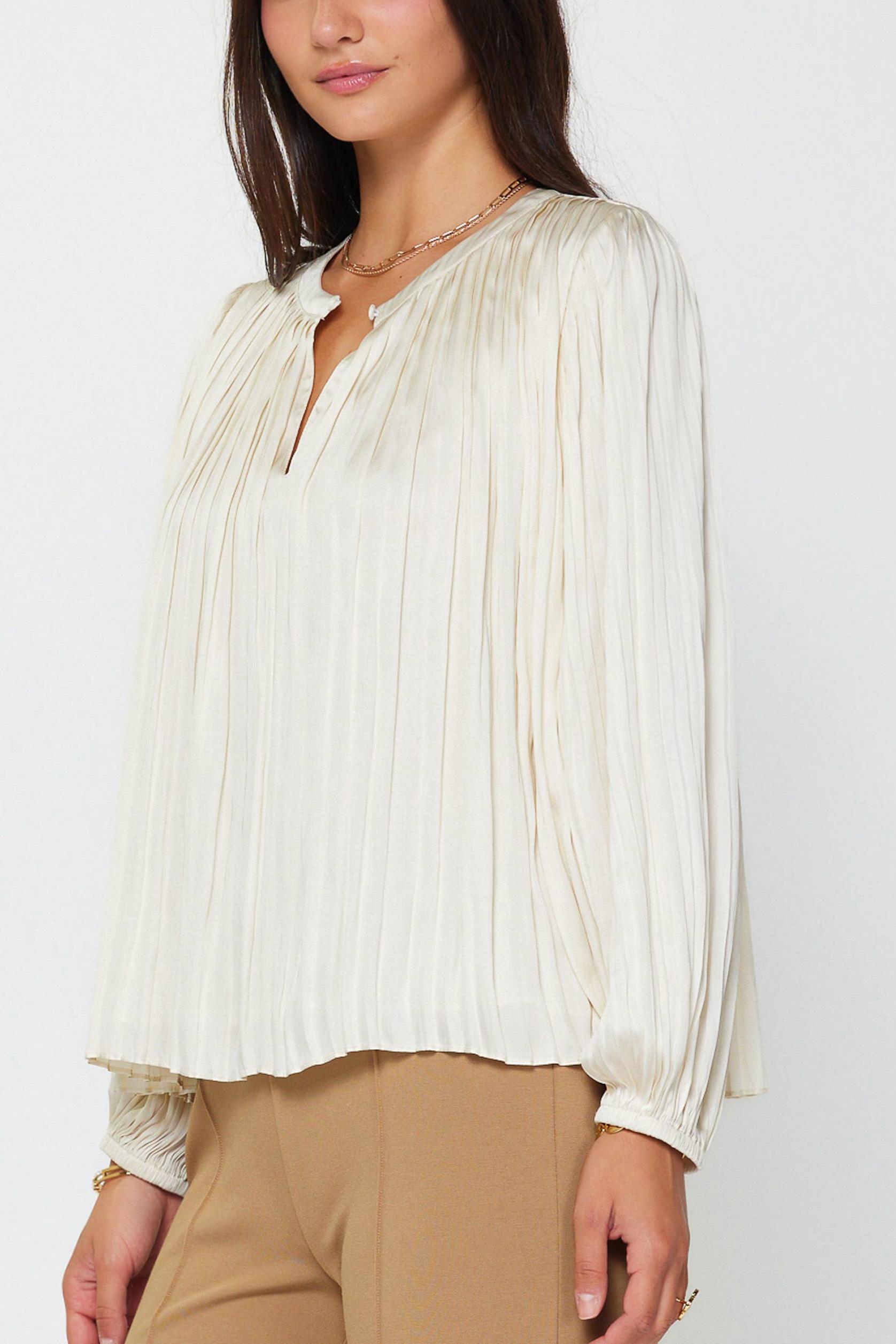 Long Sleeve Pleated Blouse