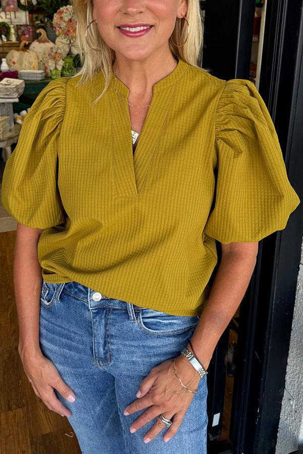 Casual Solid Color Puff Sleeve Top