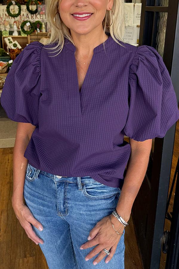 Casual Solid Color Puff Sleeve Top