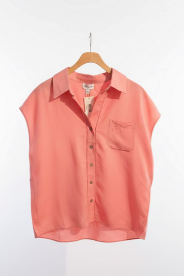 Cap-Sleeve Button Down Blouse