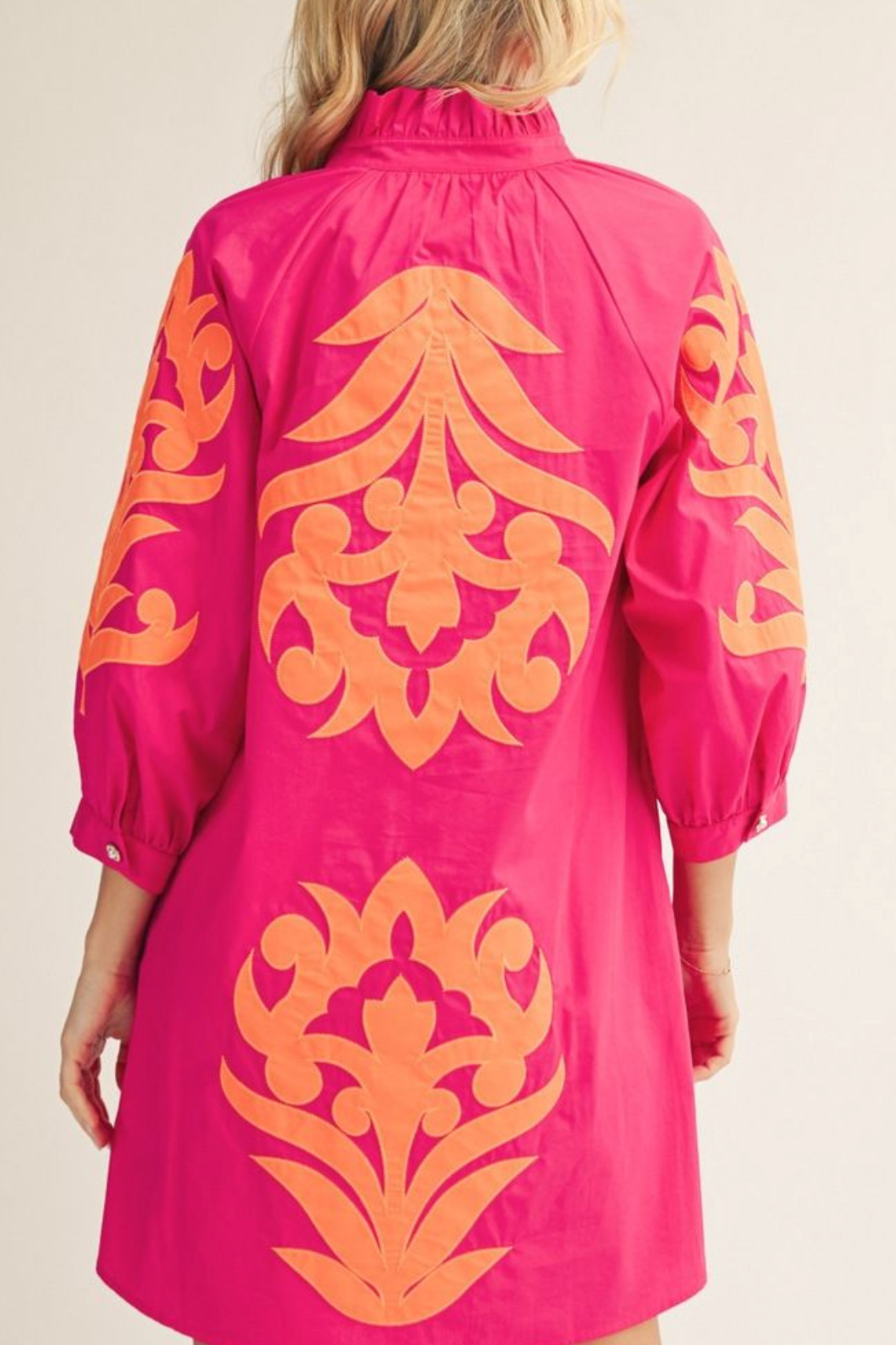 Embroidered stand-collar dress