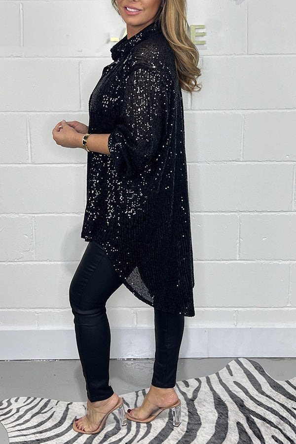 Full Sequin High Low Shirt