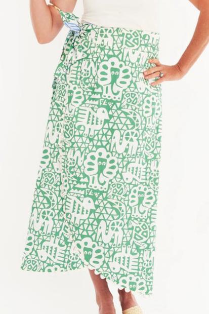 Reversible Abstract-Print Mid-Length Wrap Skirt