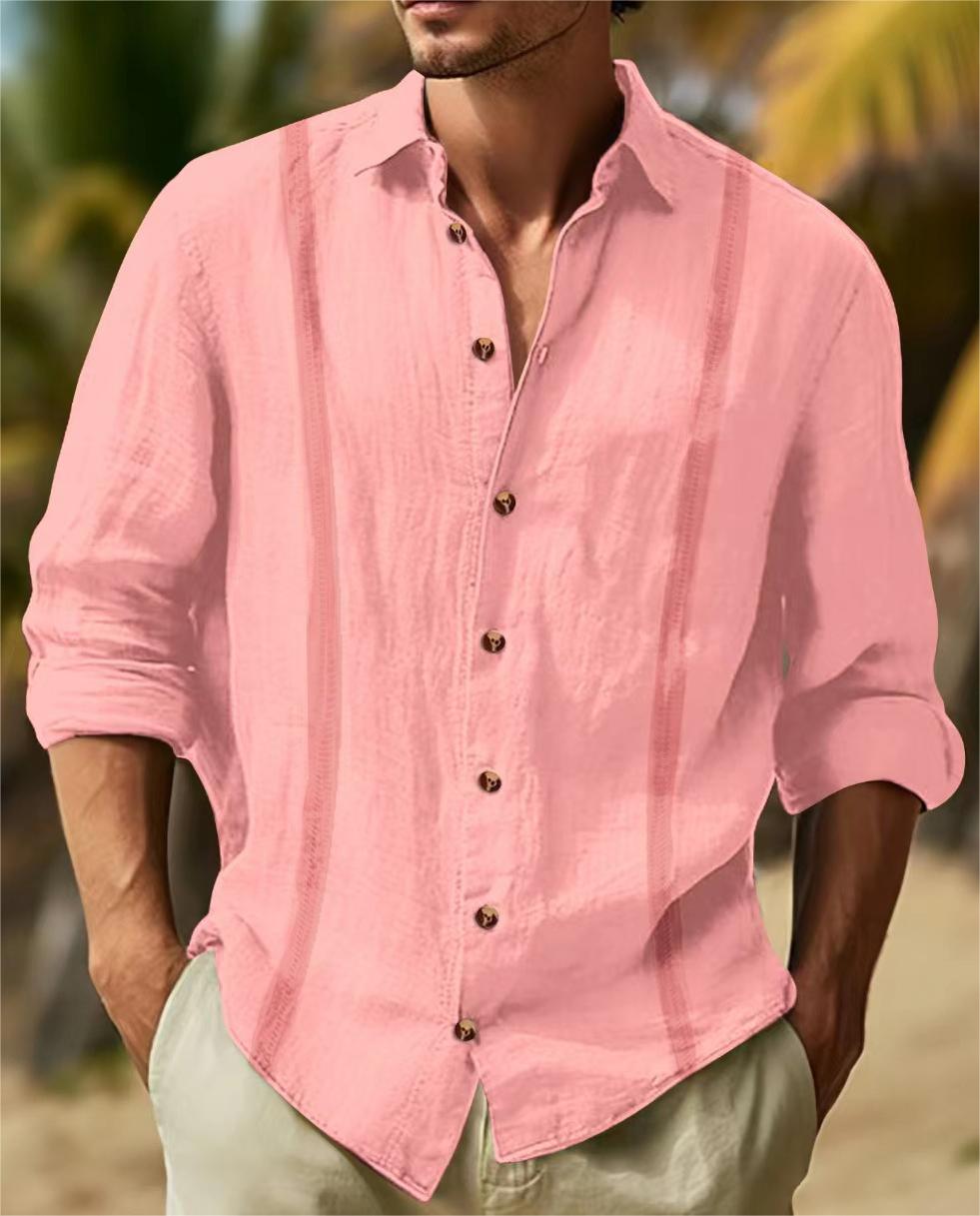 Solid Color Lapel Long Sleeve Casual Shirt