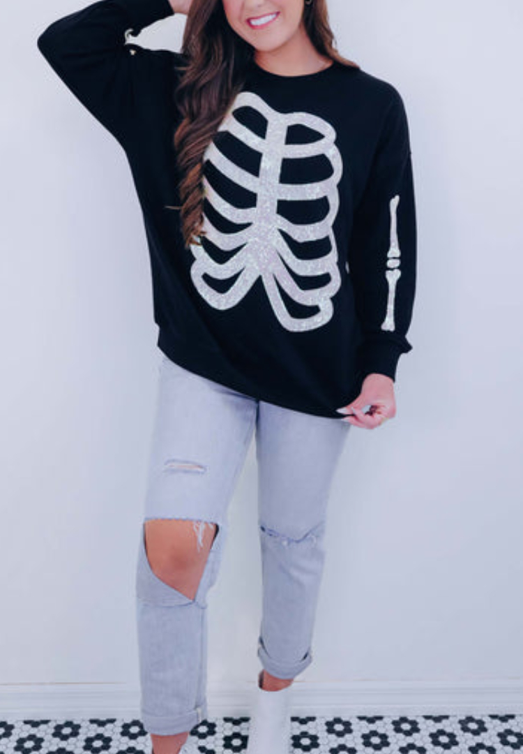 Skeleton Sequin Embellished Sweatshirt